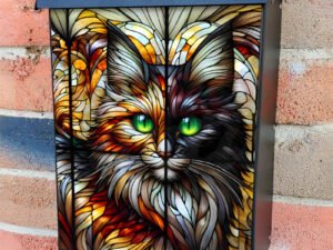 Stained Glass Fluffy Cat Colonial Mailbox Cover