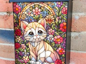 Cute Stained Glass Kitten Colonial Mailbox Cover