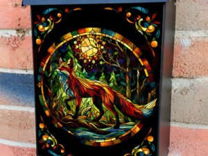 Stained Glass Forest Fox Colonial Mailbox Cover