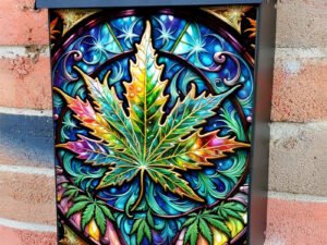 Stained Glass Weed Leaf Colonial Mailbox Cover