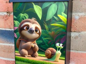 Cute Sloth Walking a Pet Snail Colonial Mailbox Cover