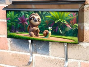 Cute Sloth Walking a Pet Snail Townhouse Mailbox Cover