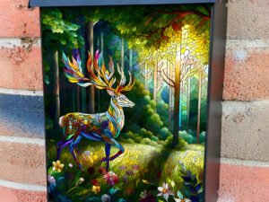 Fantasy Stained Glass Deer Colonial Mailbox Cover