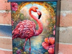 Stained Glass Hibiscus and Flamingo Colonial Mailbox Cover