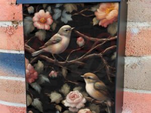 Little Birds and Pink Roses Colonial Mailbox Cover