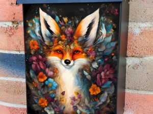 Bohemian Fox with Blooming Flowers Colonial Mailbox Cover