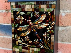 Stained Glass Dragonfly 2 Colonial Mailbox Cover