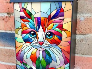 Stained Glass Little Kitten Colonial Mailbox Cover