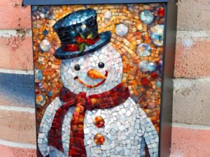 Cute Mosaic Snowman Colonial Mailbox Cover
