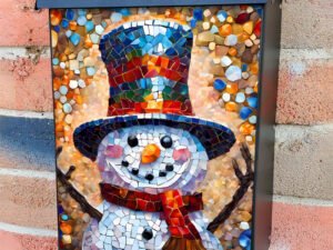 Happy Mosaic Snowman Colonial Mailbox Cover