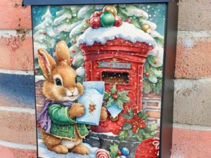 Christmas Bunny at the Mailbox Colonial Mailbox Cover