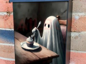 Little Ghost Eating a Cupcake  Colonial Mailbox Cover