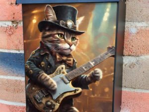Cool Steampunk Cat Playing on Guitar Colonial Mailbox Cover