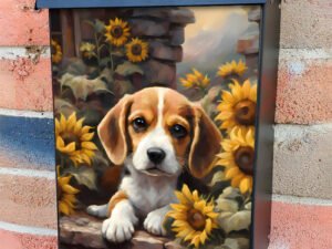 Little Beagle and Sunflowers Colonial Mailbox Cover