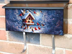 Winter Cardinals at the Birdhouse Townhouse Mailbox Cover