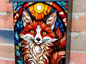 Stained Glass Autumn Fox Portrait Colonial Mailbox Cover