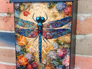 Pretty Mosaic Dragonfly Colonial Mailbox Cover
