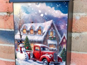Red Christmas Truck with Snowman Colonial Mailbox Cover