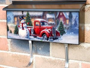 Red Christmas Truck with Snowman Townhouse Mailbox Cover