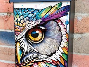 Colorful Abstract Owl Portrait Colonial Mailbox Cover