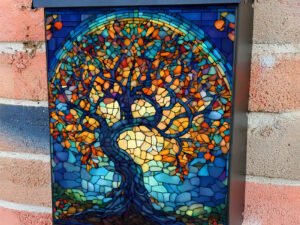 Blooming Stained Glass Tree Colonial Mailbox Cover