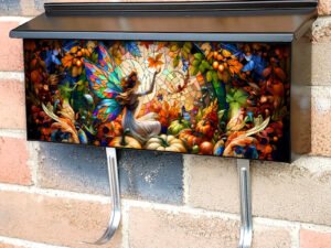 Stained Glass Autumn Angel Townhouse Mailbox Cover