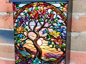 Stained Glass Spring Tree Colonial Mailbox Cover