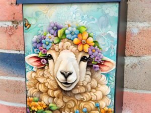Whimsical Flower Sheep Colonial Mailbox Cover