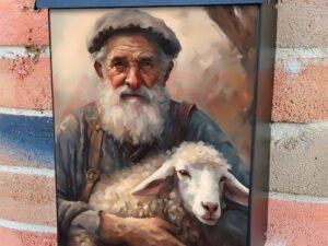 Old Man with His Favorite Sheep Colonial Mailbox Cover