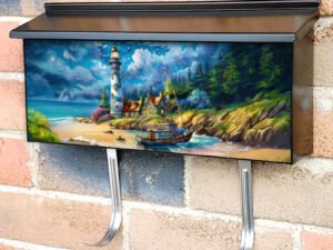 Lighthouse and Fishing Boat Townhouse Mailbox Cover