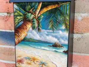 Tropical Palm Tree at the Beach Colonial Mailbox Cover