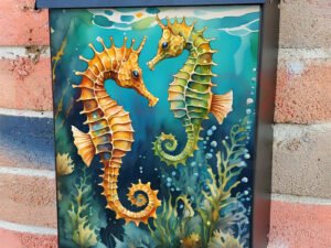 Beautiful Seahorse Couple Colonial Mailbox Cover