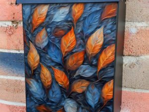 Blue and Orange Boho Leaves Colonial Mailbox Cover