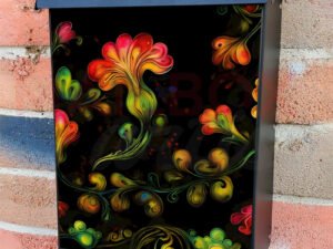 Red Folk Flowers Colonial Mailbox Cover