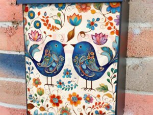 Blue Folklore Birds Colonial Mailbox Cover