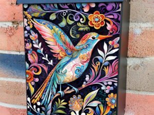 Pretty Folklore Abstract Hummingbird Colonial Mailbox Cover