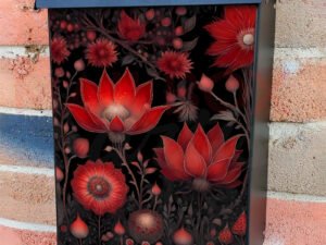 Red Folklore Boho Flowers Colonial Mailbox Cover