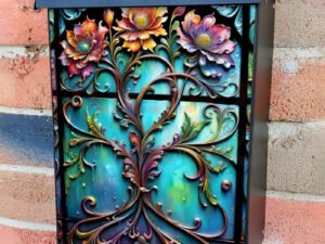 Stained Glass Vines and Flowers Colonial Mailbox Cover