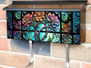 Stained Glass Vines and Flowers Townhouse Mailbox Cover