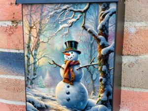 Cute Snowman in the Forest Colonial Mailbox Cover