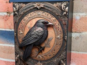 Tooled Leather Raven Colonial Mailbox Cover
