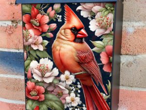 Cardinal and Blooming Flowers Colonial Mailbox Cover