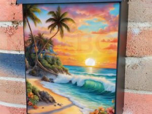 Tropical Paradise with Cottage Colonial Mailbox Cover