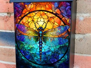 Stained Glass Dragonfly Colonial Mailbox Cover