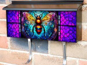 Colorful Stained Glass Honeybee Townhouse Mailbox Cover