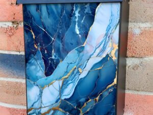 Gold and Blue Marble Design Colonial Mailbox Cover