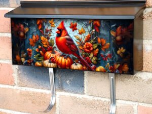 Stained Glass Autumn Cardinal Townhouse Mailbox Cover