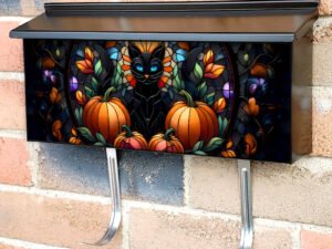 Stained Glass Halloween Black Cat Townhouse Mailbox Cover