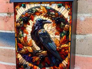 Stained Glass Thanksgiving Crow Colonial Mailbox Cover