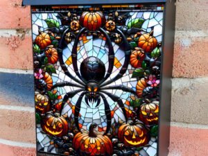 Stained Glass Halloween Black Widow Colonial Mailbox Cover